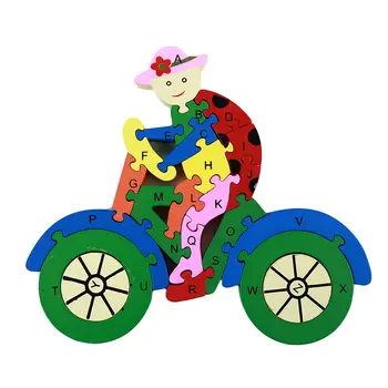 

Fashion Cute New Early Education Puzzle Toy 26 English Alphanumeric Inspired Cognition Wooden Puzzles Bicycle Children Gifts