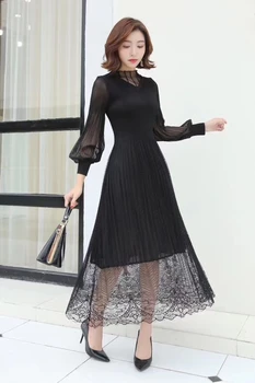 

FREE SHIPPING Miyake fold stand solid dress the long sleeve dress IN STOCK