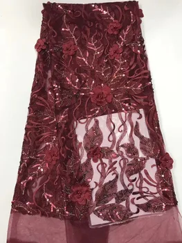 

2019 African Lace With Sequins Embroidery Lace Fabric High Quality beaded French Lace Fabrics For Wedding Party Dress