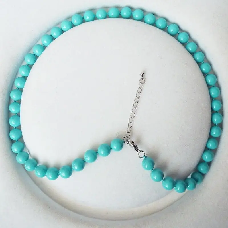 

hot sell- N1188 AAA+ 8mm round turquoise blue color shell pearl fashion necklace 2pc -Top quality free shipping