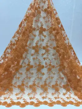

2019 Latest French Nigerian Tulle Lace New Fashion Stones Lace Fabrics High Quality Gold Lace for Wedding Party Dress 5yards/lot