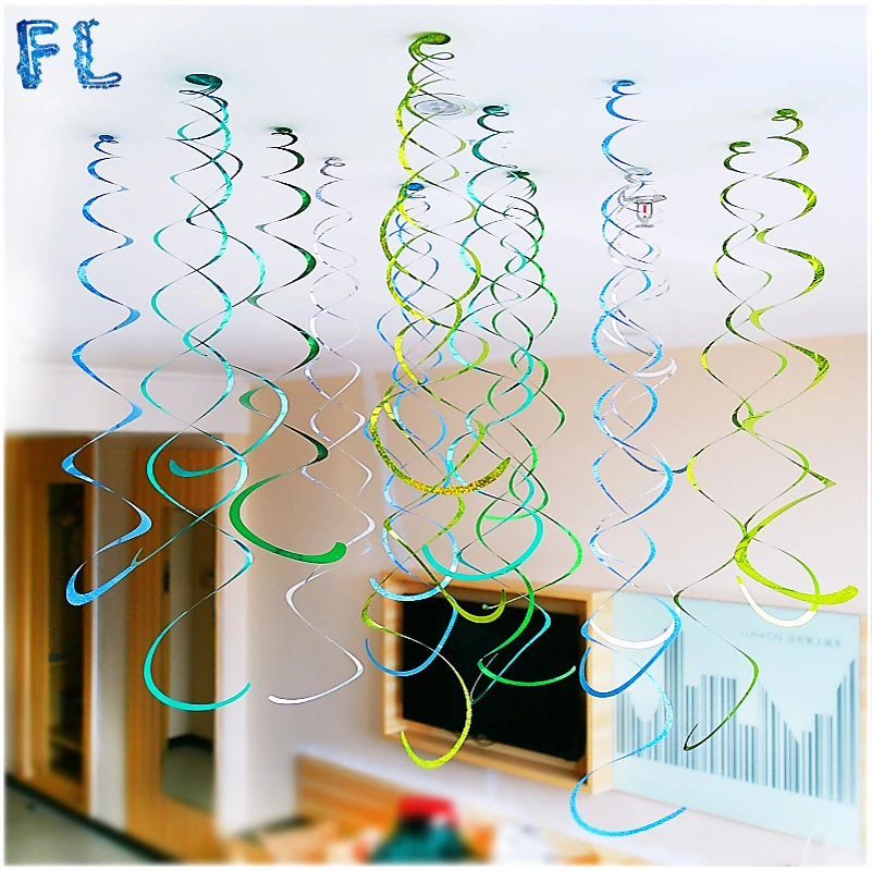 

FL 6Pcs Mirror Surface Hanging Streamer Ornament for DIY Decorative Party Scene Layout Foil Swirl Wedding Birthday Decoration