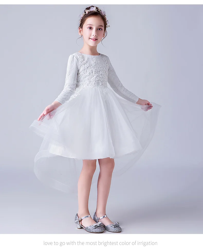 Белое длинное свадебное платье с цветочным узором для девочек, элегантное детское платье с рукавами 3/4, vestido de festa Longo, одежда для девочек 4, 6, 8, 10, 12, 14 лет, 184065