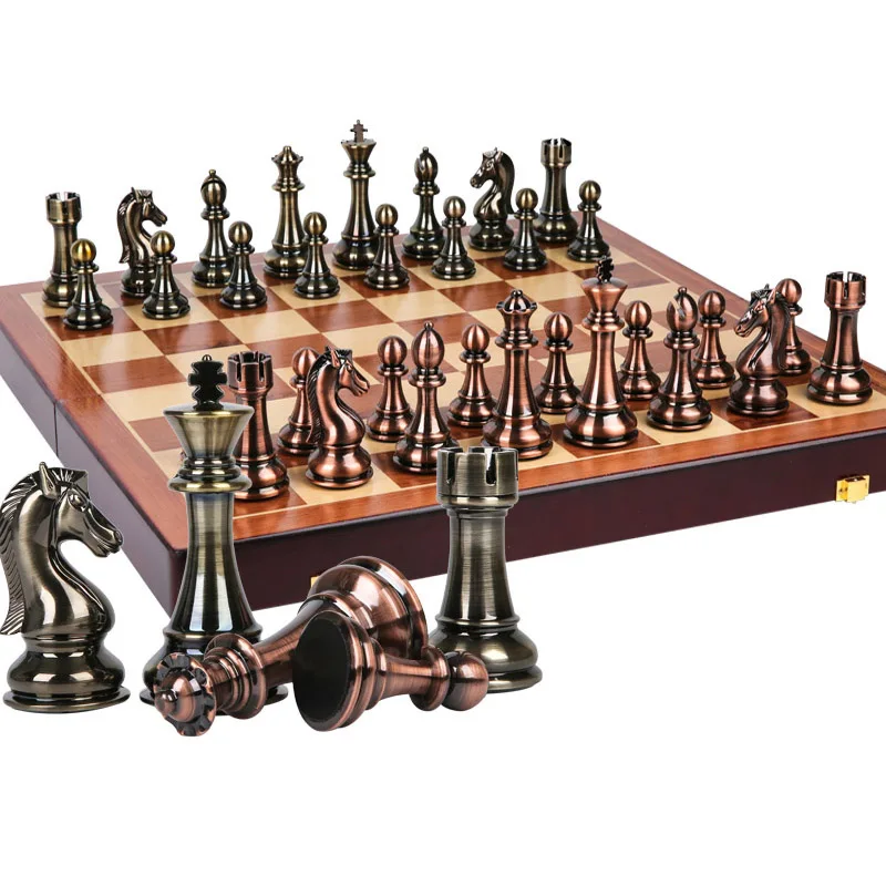 BSTFAMLY wooden chess set game, portable game of international chess, High-grade folding chessboard Kirsite chess pieces LA7 BSTFAMLY wooden chess set game, portable game of international chess, High-grade folding chessboard Kirsite chess pieces LA7