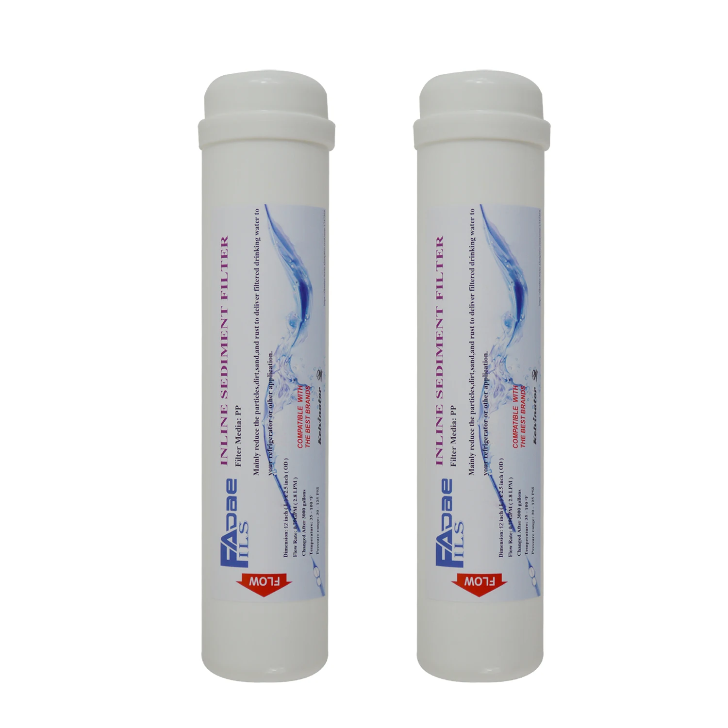 

2 PACK OF 2.5" OD X 12" In-Line PP Sediment Water Filter 5 Micron, Inlet&Outlet: 1/4" Thread Female