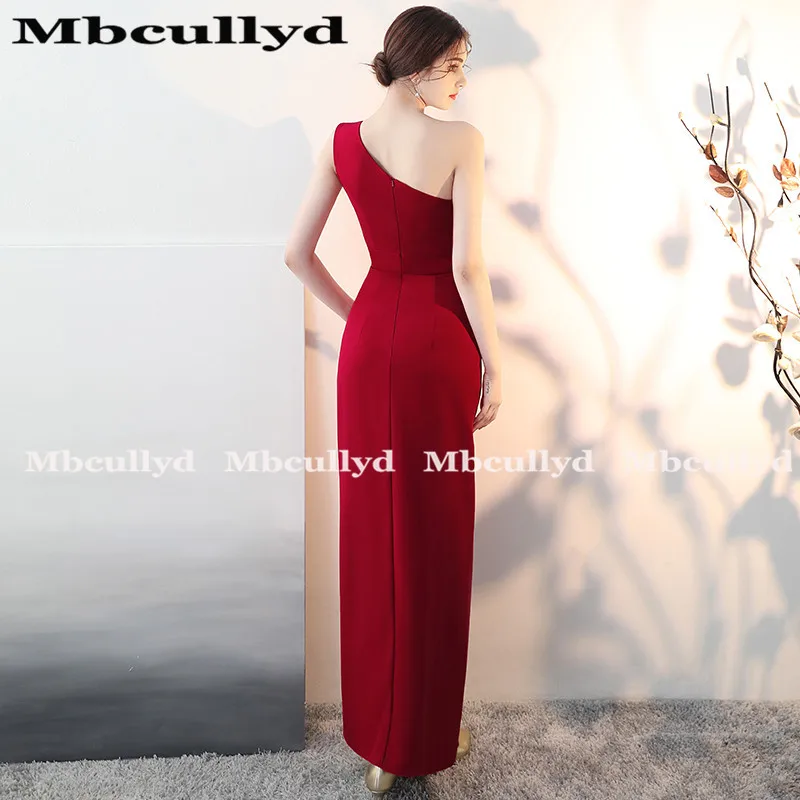 Mbcully V шеи Русалка Выпускные платья 2019 дешевые женское вечернее платье без спины платье элегантные, на одно плечо высокого Сплит Красный
