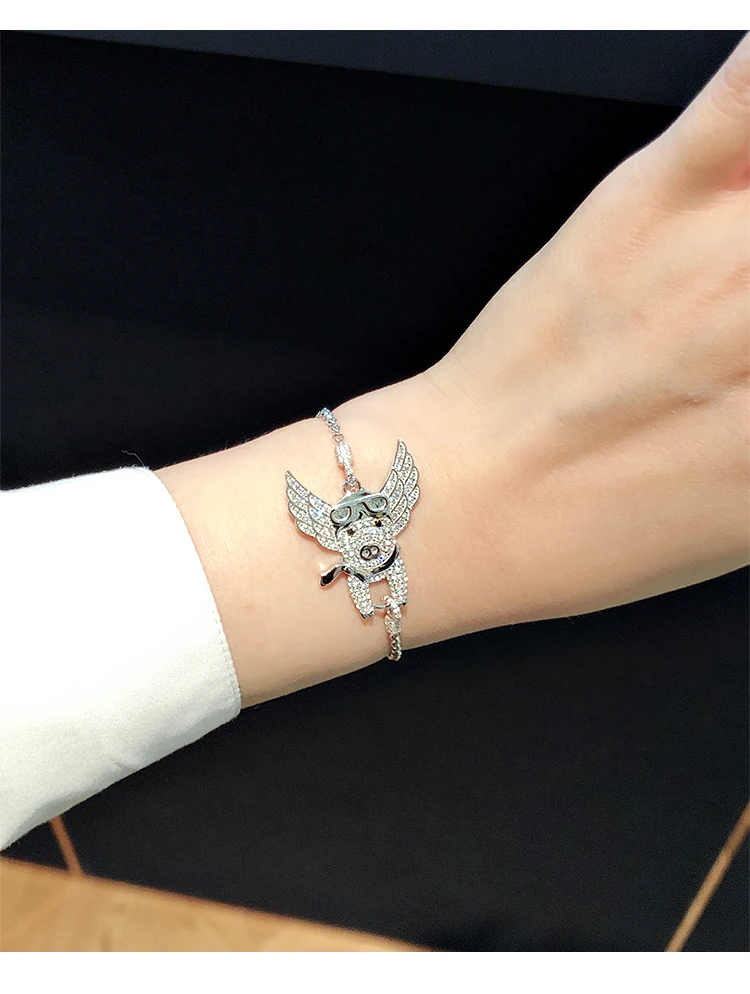 

fashion monaco jewelry LAVIATEUR bracelet white zircon stone flying pig bracelet women accessories fly pig jewelry