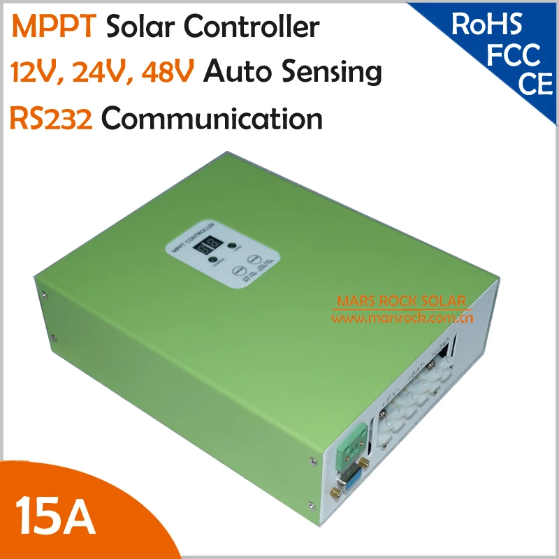 ФОТО Economical 15A 12V/24V/48V automatic recognition MPPT solar charge controller with RS232 communication port Max. PV Input 100VDC
