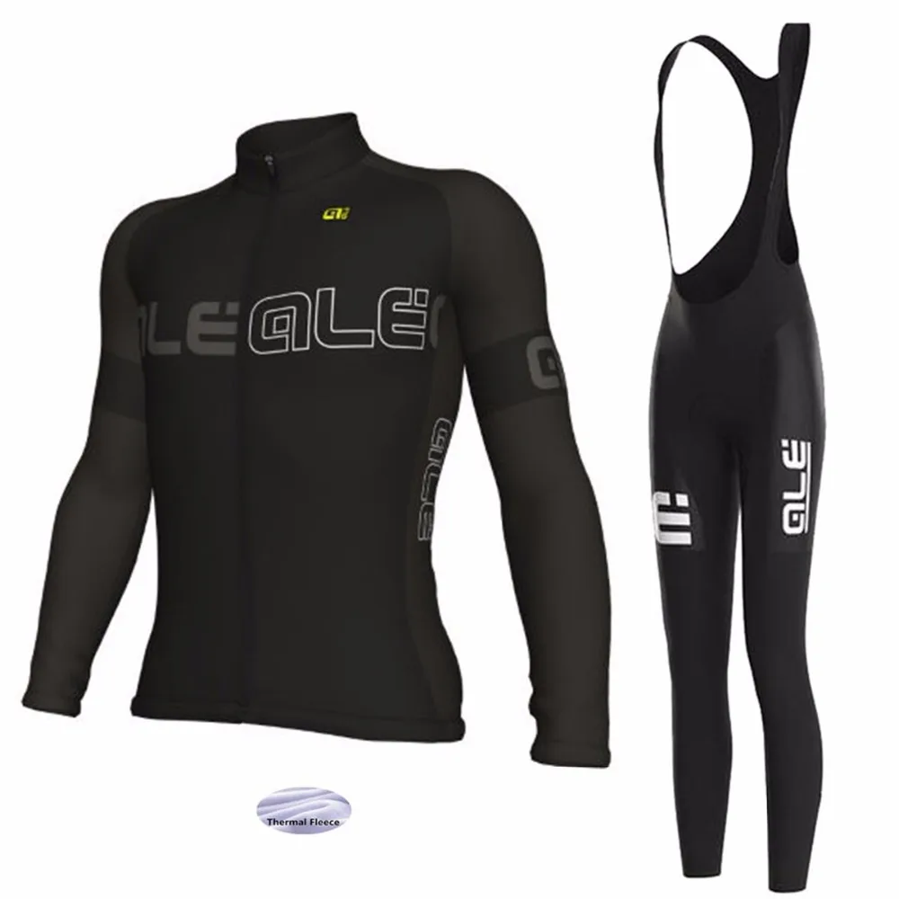 

2017 Pro Team ALE Cycling Jersey Set Winter Thermal Fleece Long Sleeve Bicycle Bike Clothing Cycle 9D Bib Pants Ropa Ciclismo