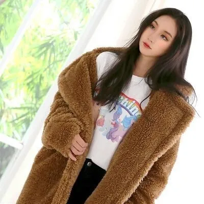 XUXI, 5 цветов, зима, одноцветное, свободное, женское, утолщенное, шерсть, пальто, повседневное, женское, шерстяное, плюшевое, длинное, пальто для женщин, s FZ38 - Цвет: picture color2