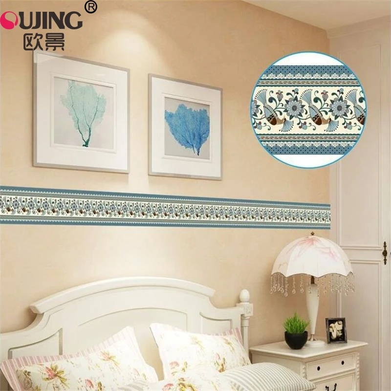 

10m Flowers Birds Waist Line Border Wall Stickers Glass Window Wallpaper PVC Kitchen Bathroom Tiles Baseboard Decor Art Mural