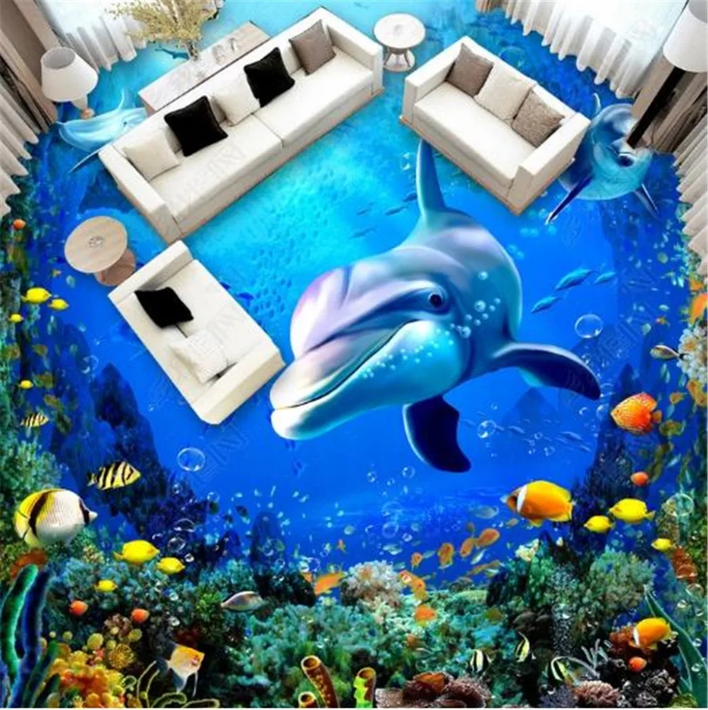 Пользовательские Любой размер 3D Настенные обои лучшие милые дельфины в большом океане 3D Крытый пол декоративная Фреска