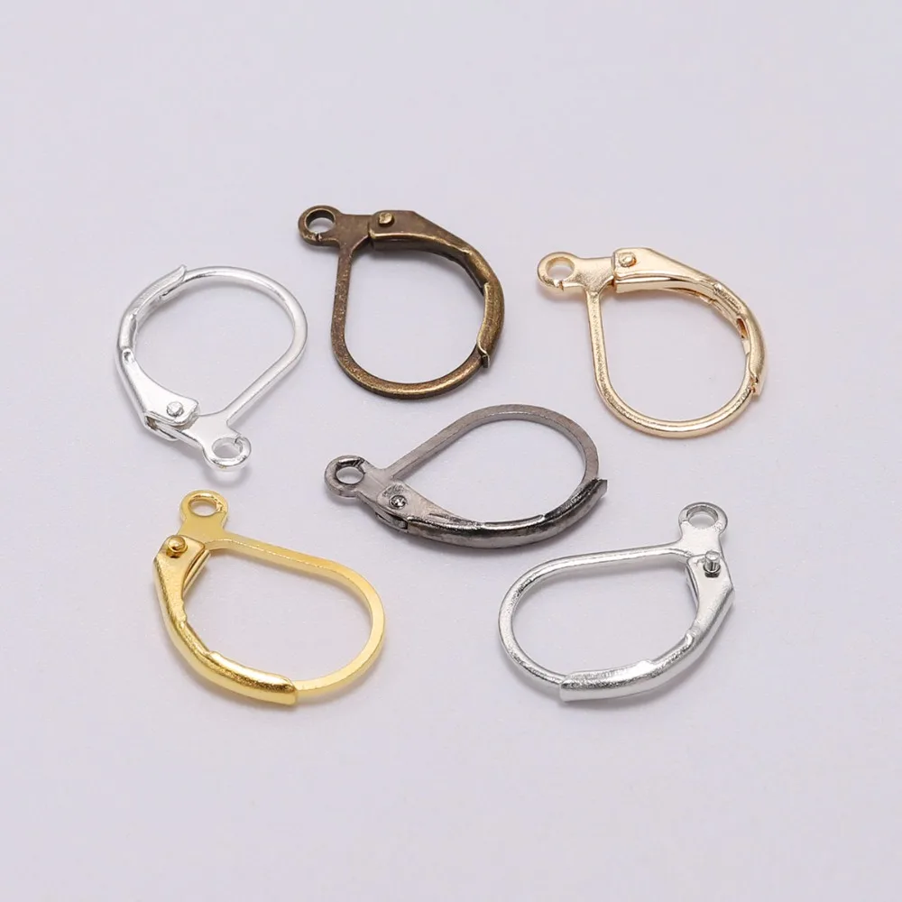 

20pcs/lot 15x10mm Silver Gold Gun Black French Earring Hooks Wire Settings Base For DIY Earrings Jewelry Making Findings