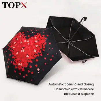 

Fashion Love Mini Pocket Umbrella Rain Women Fully Automaic 3 Folding Cute Small Umbrella Girls Sun UV Protection Umbrella Men