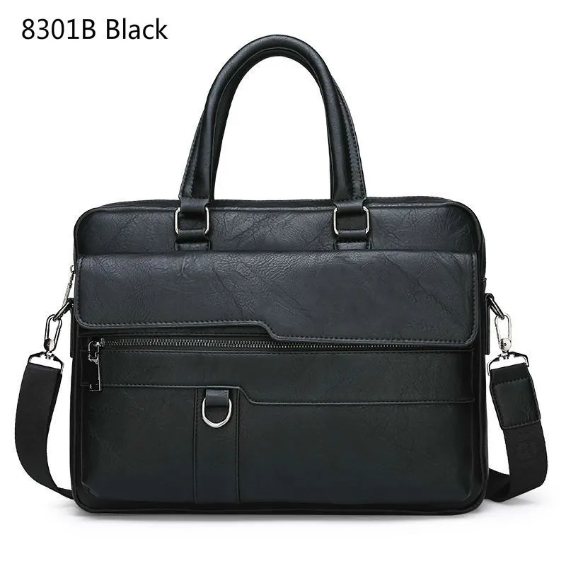 Новинка, мужской портфель, сумки, деловая кожаная сумка, на плечо, сумка-мессенджер, рабочая сумка, 14 дюймов, сумка для ноутбука, Bolso Hombre Bolsa Masculina - Цвет: 8301B-Black