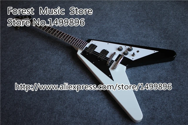Cheap Custom Shop China White And Black Finish Flying V Electric Guitars With Chrome Hardware Free Shipping