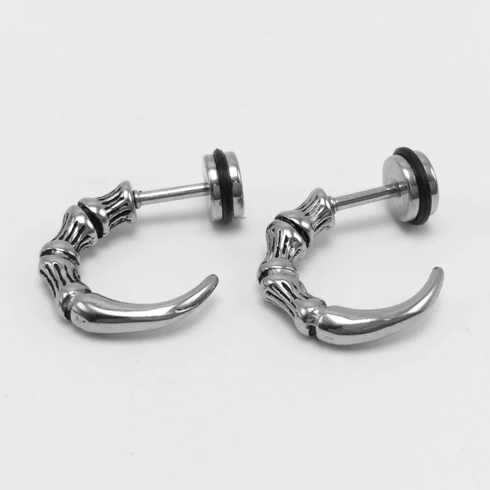 Pair Retro Style Talon Stud Earrings For Men Men's Ear Studs Stainless Steel Anti-allergic 1.2x17x17.8mm Pendientes 16060306 New1