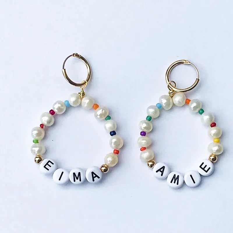 

Bohemian fashion pearl earrings ladies charm jewelry letter name personalized custom earrings Baroque style Boucles d'oreilles