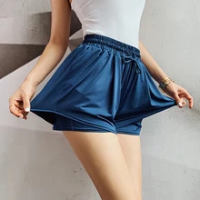 Женские дышащие спортивные шорты с двойным слоем, эластичный пояс на шнурке, шорты для фитнеса, шорты для йоги, бега, Короткие тренировки