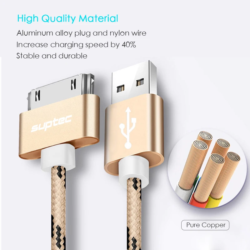 Usb-кабель SUPTEC для быстрой зарядки iPhone 4, 4S, 3g, S, 3g, iPad 1, 2, 3, iPod Nano touch, 30 Pin, адаптер для зарядного устройства, шнур для передачи данных