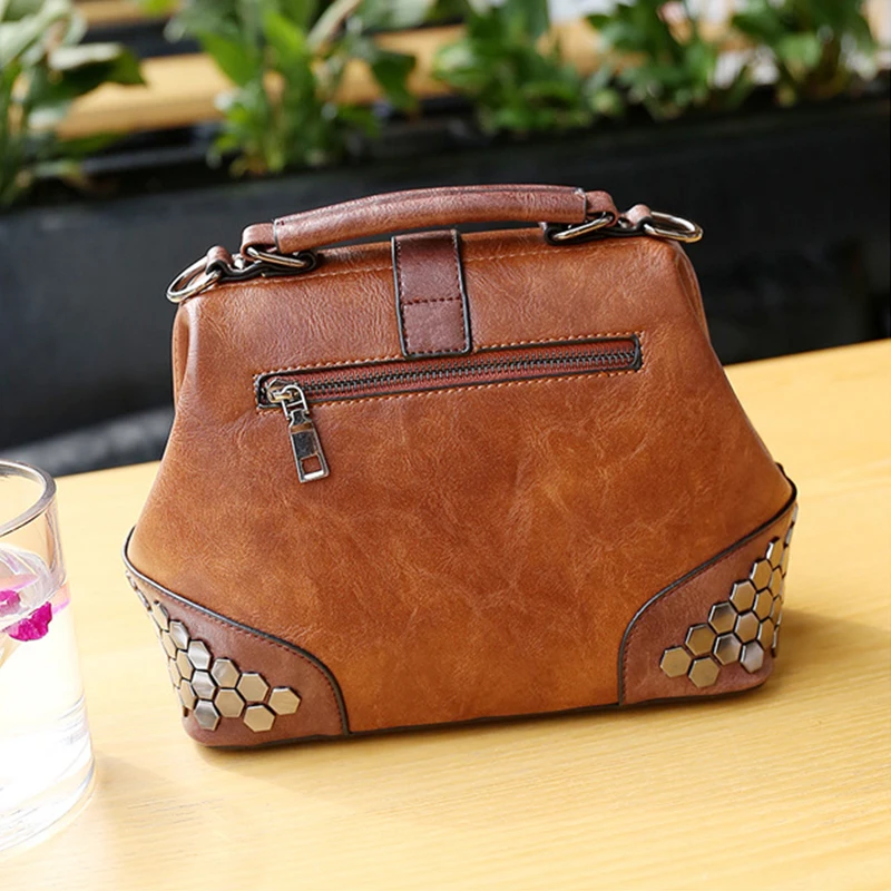Women Handbag Leather Small Doctor Bag Women Shoulder Bag Female Crossbody Handbag Lock Chain Rivets Girls Vintage Women Bags Women Handbag Leather Small Doctor Bag Women Shoulder Bag Female Crossbody Handbag Lock Chain Rivets Girls Vintage Women Bags