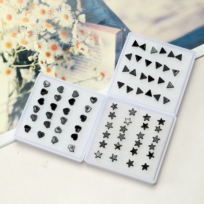 

12 Pairs/Card 6 Styles Mini Stud Earring Set For Women Black color Jewelry Geometry Plastic Piercing Kit Pack Gift Oorbellen