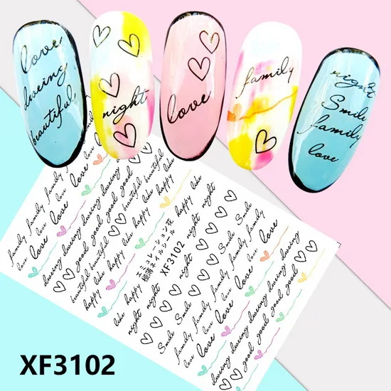 

Nail Art Self-Adhesive Love Heart-shaped Style High-Precision Printing Ultra-Thin Sweet Love Word Back Glue Decals Nail Stickers