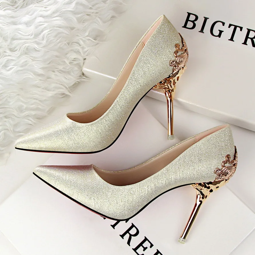 Spring Summer font b Women b font High Heels Shoes Pointed Toe Matel Heels Pumps Fashion