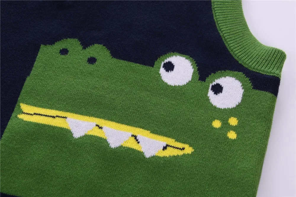 Модный стильный детский пуловер для мальчиков; вязаный жилет для мальчиков; вязаный хлопковый жилет с рисунком крокодила для мальчиков; детские свитера без рукавов наивысшего качества