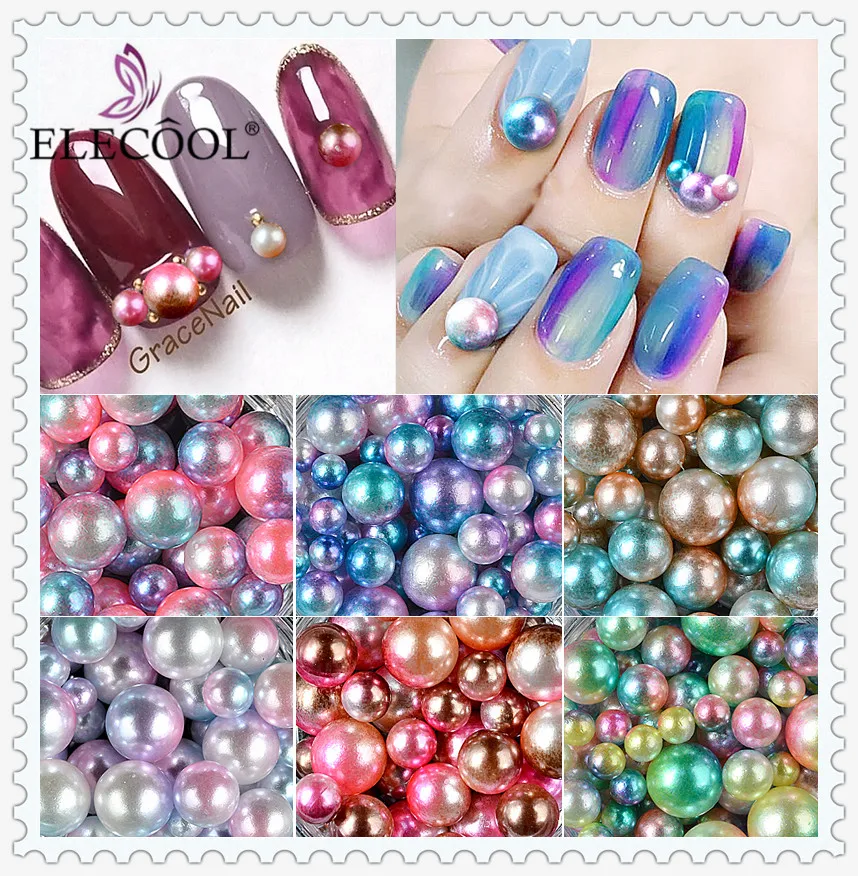 

ELECOOL 6/5/4/3mm Mix Size Caviar Beads Round Ball Micro Pearl Colorful Rhinestone Gradient Manicure 3D Nail Art Decoration