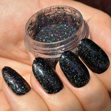 Голографическая черная блестящая пудра Радужный лазер для дизайна ногтей DIY УФ Блестящий пылезащитный пигмент 5 г N49
