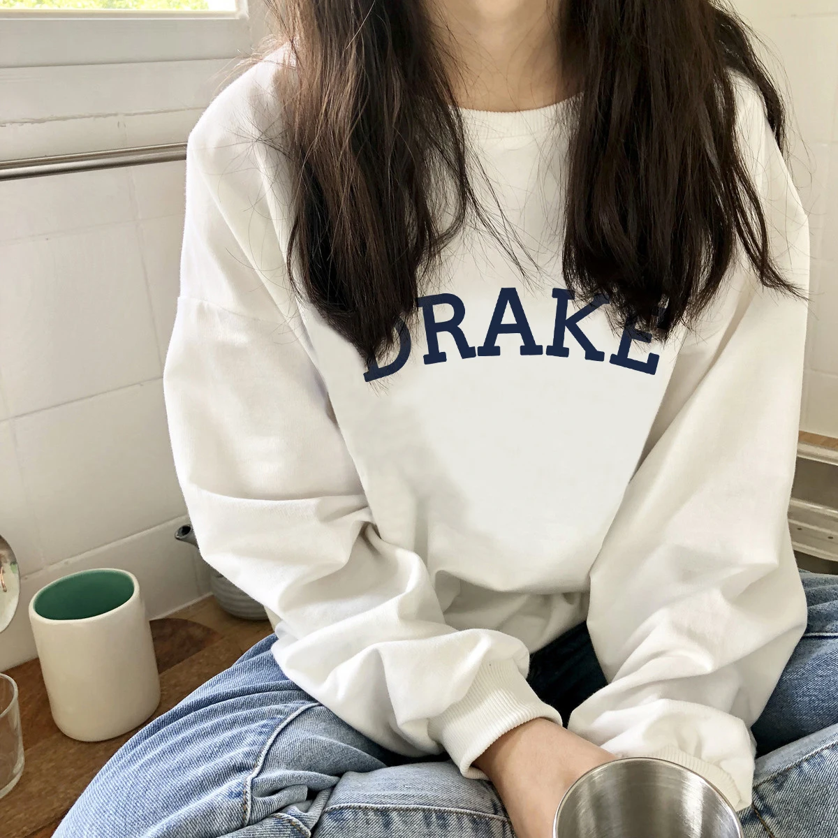 Модный серый пуловер с надписью DRAKE повседневный зимний бархатный Теплый Женский