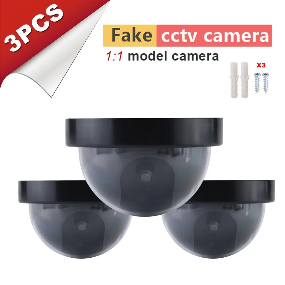 

3pcs Outdoor Indoor Dome Shape Dummy Camera Surveillance Simulation Camera Security Cam With Warning Flash LED Light Wholesales