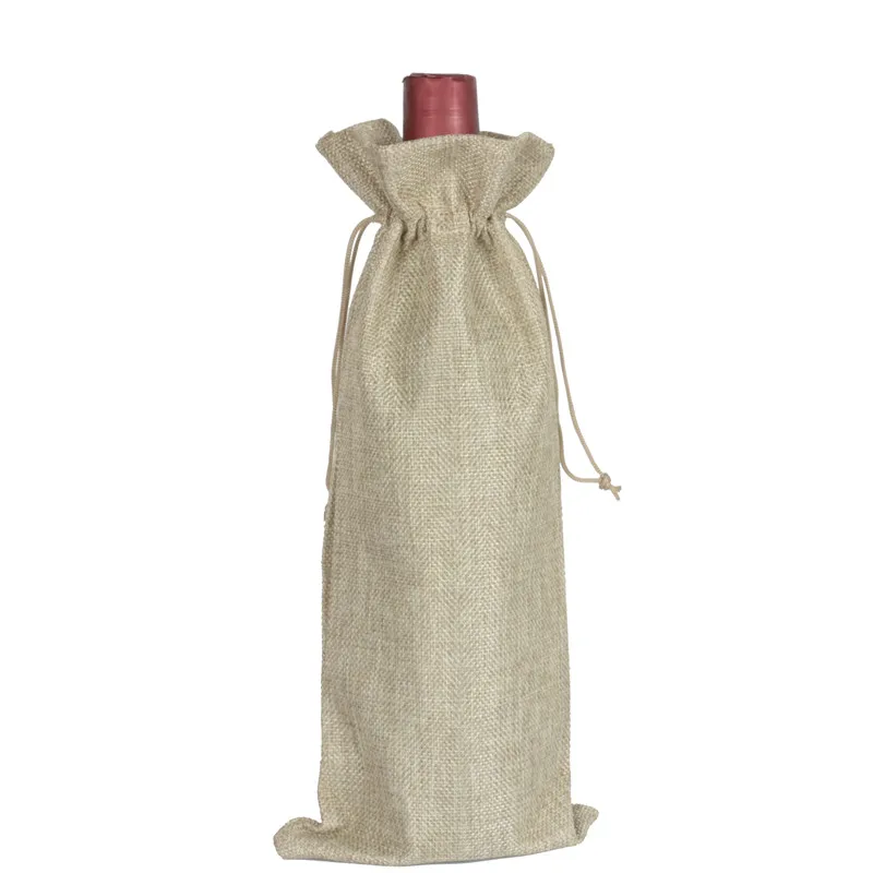 10 pcs 15cmx35cm Jute Wine Bottle Bag Burlap Hessian Gift Bags Packing Drawstring Bag Wine Bottle Covers