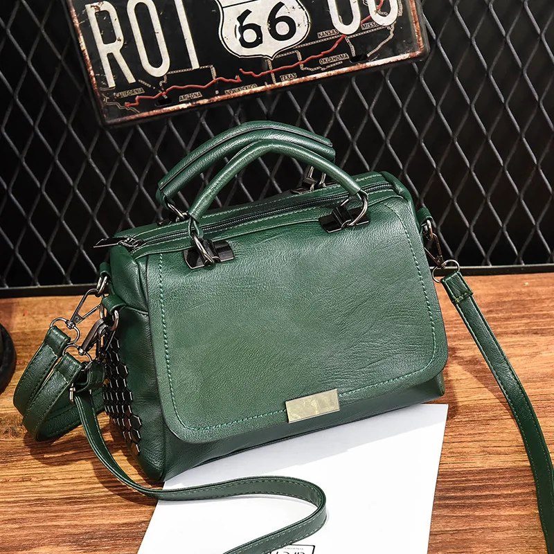 

Rivets Casual Women Shoulder Bags 2018 New Fashion Sequined Genuine Leather Tote Handbags Large Capacity Crossbody Bags sac Z4