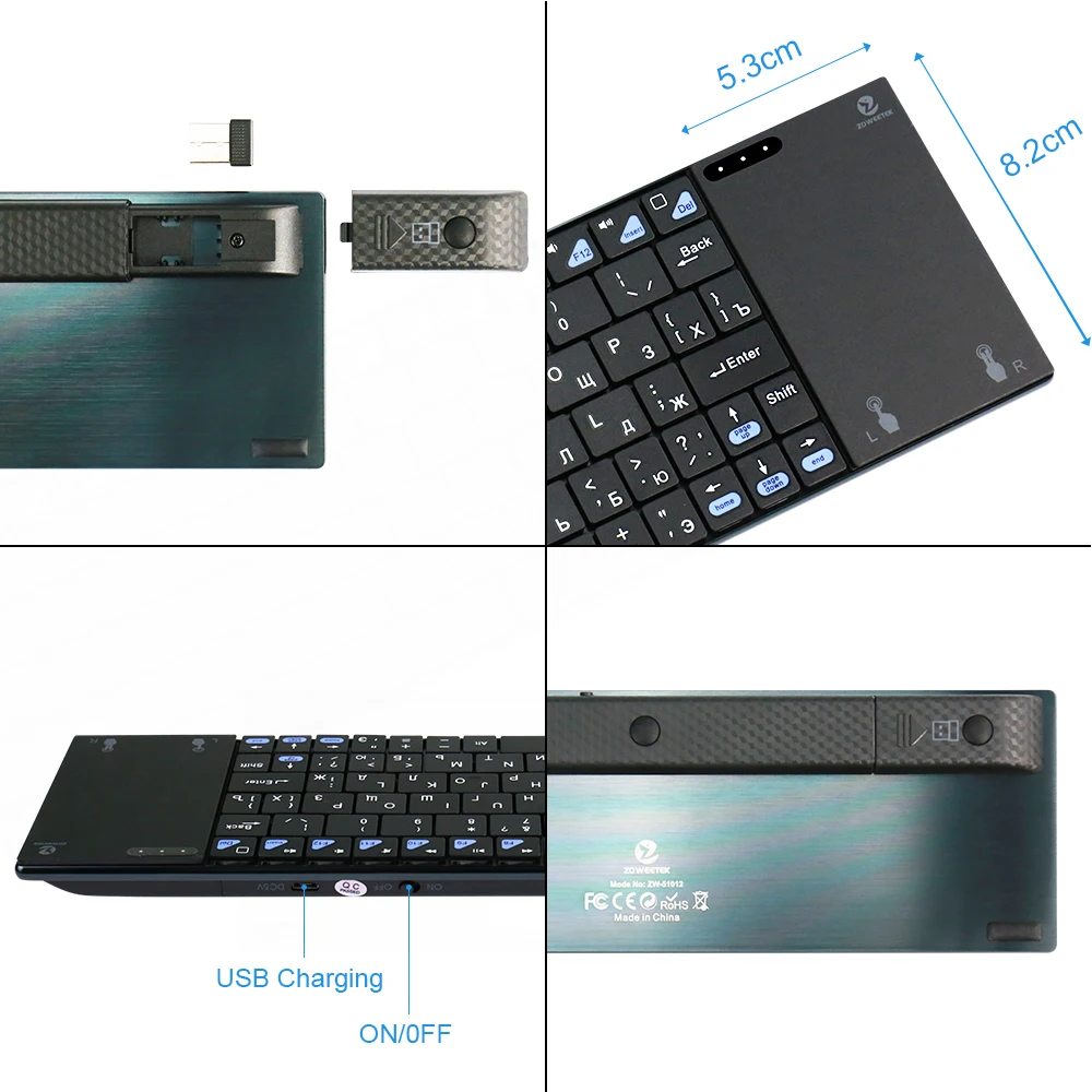 Zoweetek Mini I12 2.4g Teclado sem Fio Espanhol Inglês Alemão Teclado Touchpad para pc Htpc Iptv Android Caixa de tv Inteligente - Imagem 2