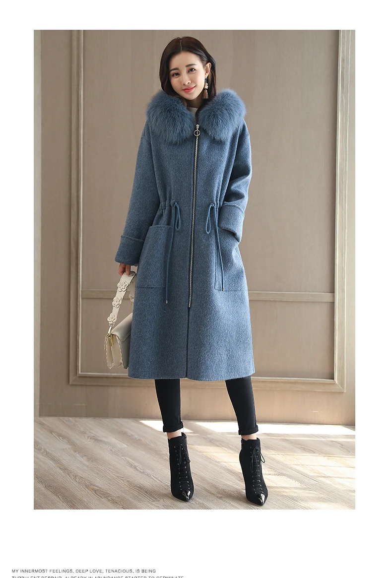 Winter Women Woolen Coat Outerwear Female Medium-long Hooded Trench Big Fur Collar Casual Casaco Feminino Female Jacket