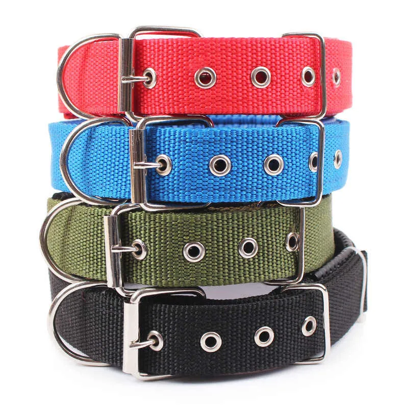 

4.0*60cm Length Comfortable Adjustable Nylon Strap Dog Collar For Small And Big Pet Dogs Collars 4 Color Red/Bule/Black/Green