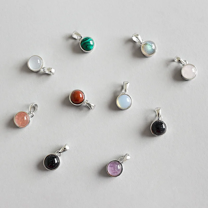 

3Pcs Round Balls S925 Sterling Silver Natural Malachite Crystal Agate Tiger Eye Semi-precious Stones Pendants Jewelry No Chain