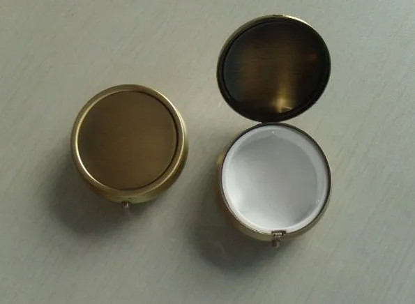 

10pcs/lot Free Shipping New Fashion Bronze color Metal round Pill box