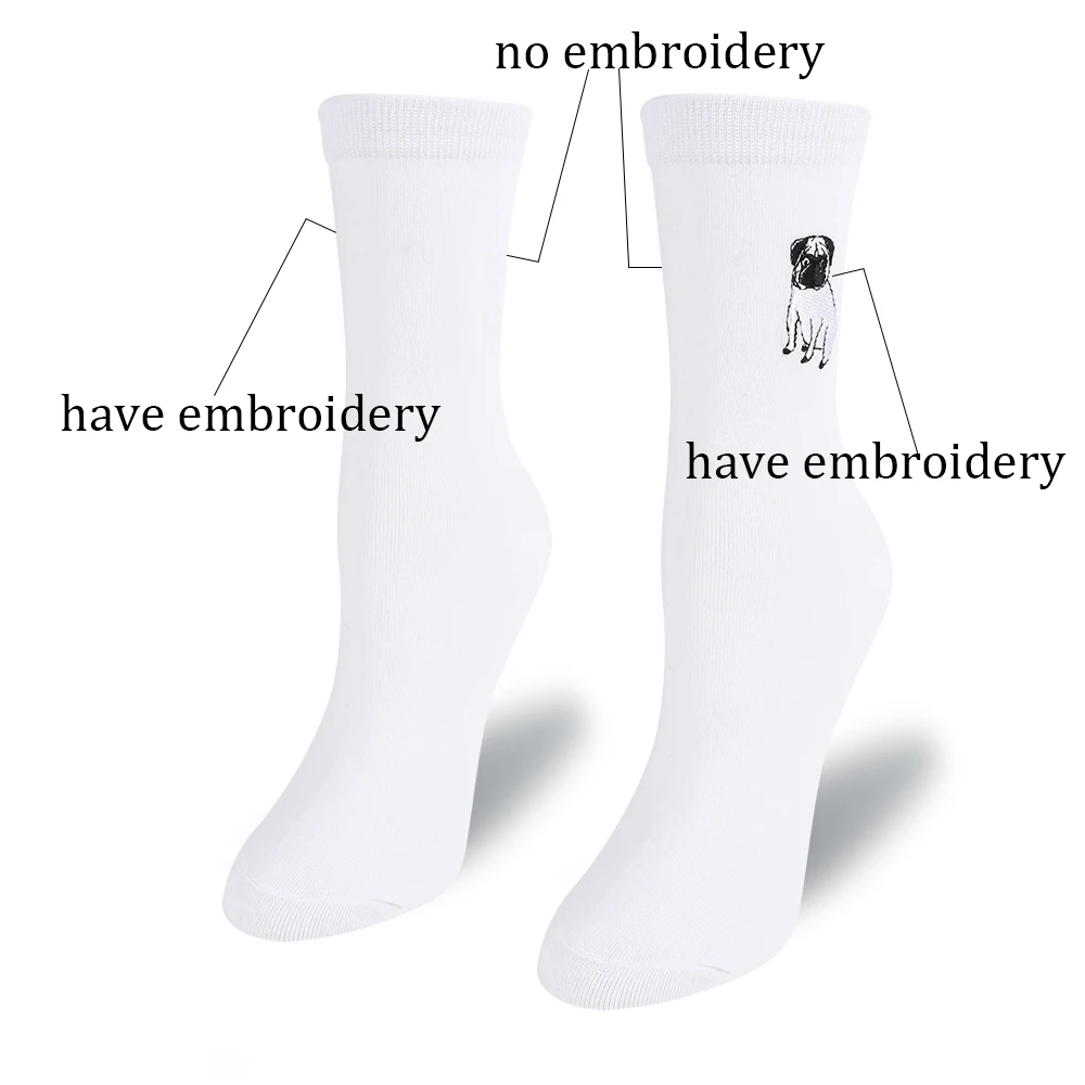 Новые женские носки, хлопковые белые носки с вышивкой милой собачки, милые носки с 3D изображением животных, новые носки с Мопсом далматинского хаски, Femme Soks Le06232