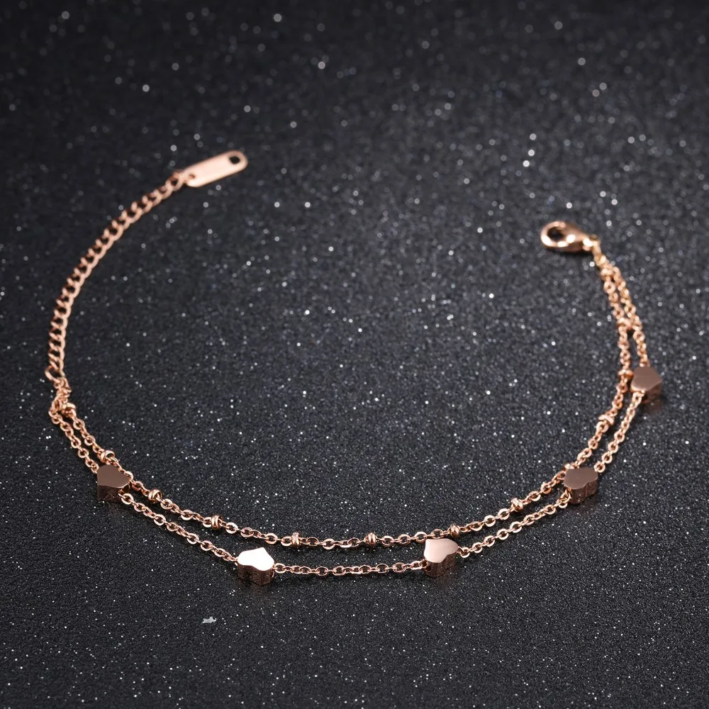 DC Fashion Stainless Steel Links Chains Bracelet Bangle Rose Gold Multilayer Women Bracelet