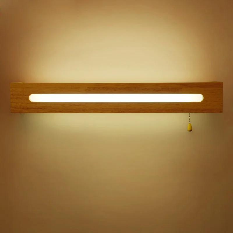 

Modern Nordic Wood LED Wall Light Cabinet Makeup Mirror Lamp Bedroom Bedside Lamp Wall Sconce Lamp Rope Switch Light Decor Art