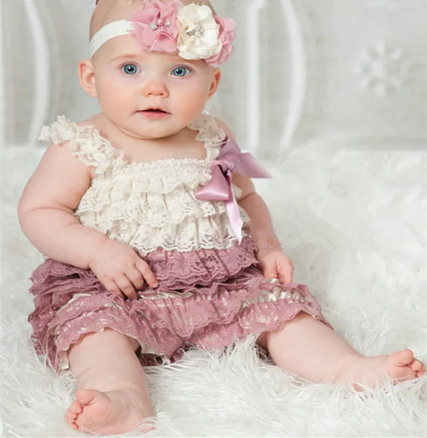 Ivory Dusty Rose Lace Petti Rompers,Newborn Baby Romper With Matching