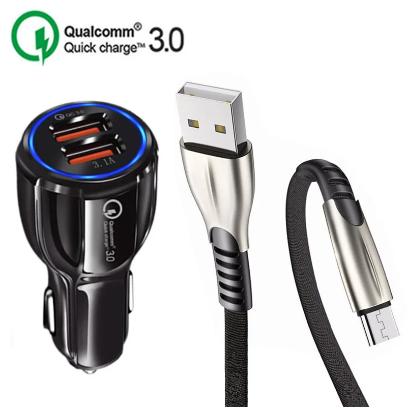 

QC 3.0 Car charger Micro USB Quick Charge Data Cable For Samsung J7 A3 A5 2016 Realme LG W10 ZTE Blade L8 A7 V7 V9 android phone