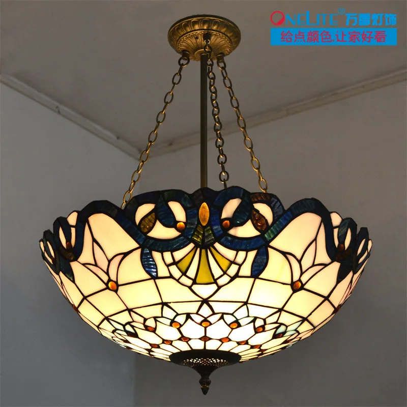 20 inch Tiffany Baroque Stained Glass Suspended Luminaire E27 110 240V
