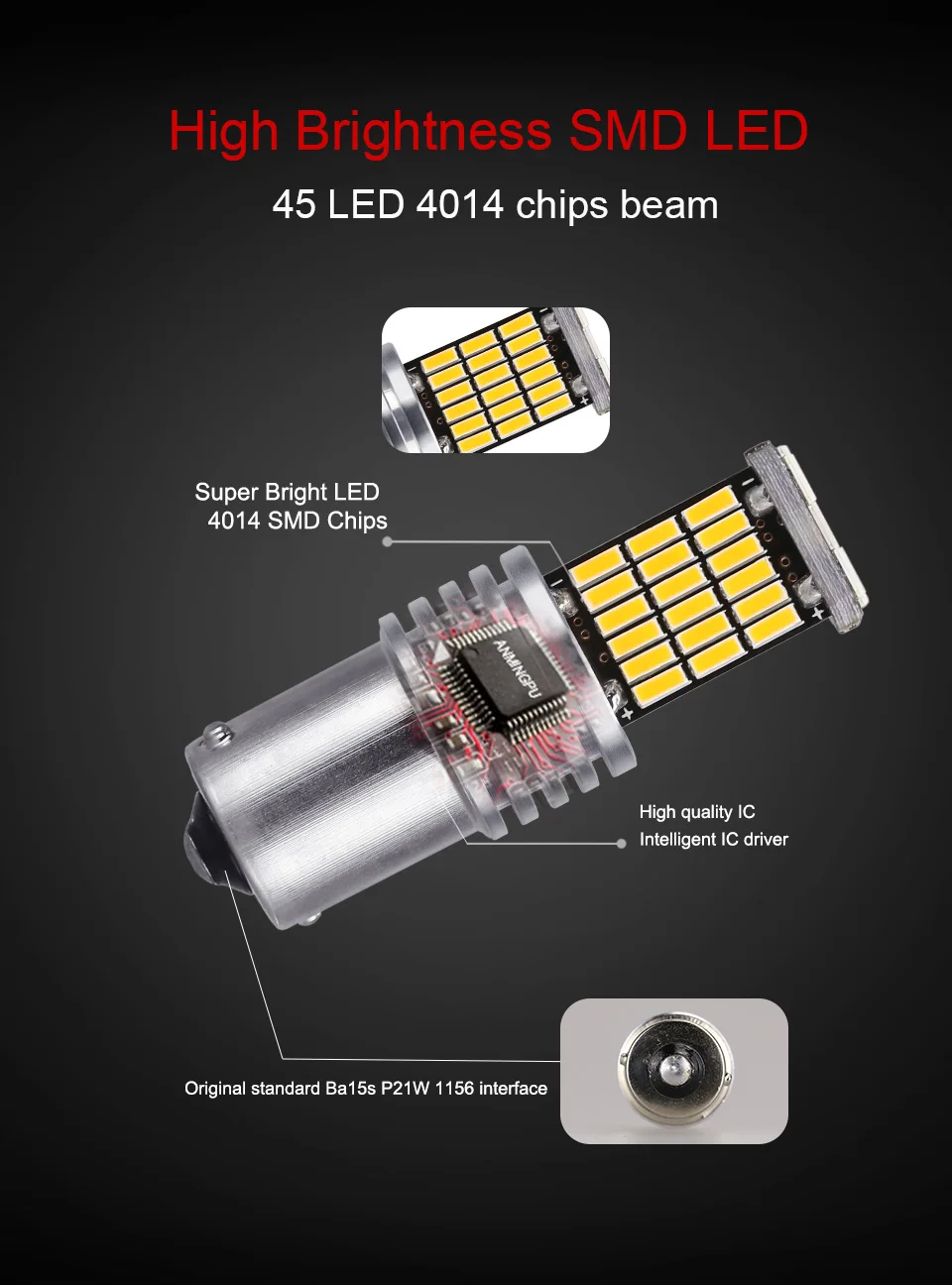 ANMINGPU 2x 45SMD 12V сигнальная лампа Ba15s Led Canbus P21W Led 1156 R5W PY21W Led Bau15s Автомобильная Поворотная светильник светодиодный задний фонарь белого цвета