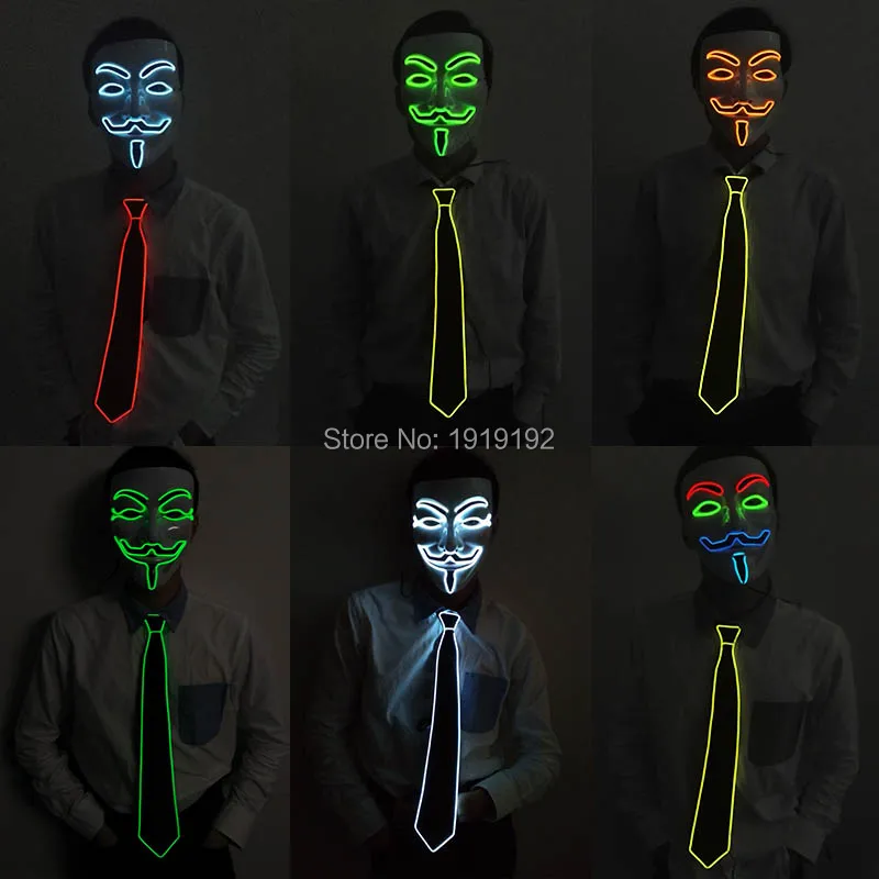 Creative Glow Party Supplies Set V for Vendetta Mask + EL Tie Bow Scary Halloween led Nightclub DJ Decoration | Дом и сад