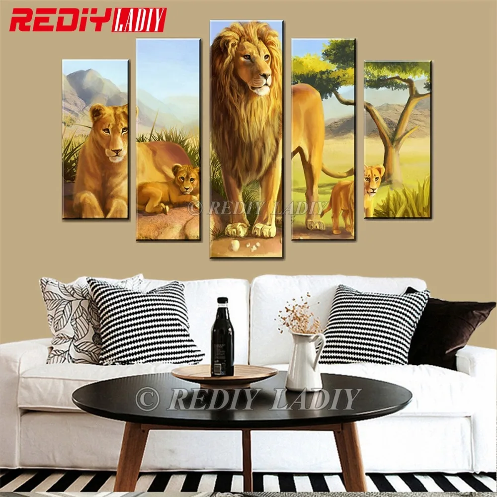 

REDIY LADIY 5D Diamond Embroidery Triptych Full Square Diamond Painting Cross Stitch Lion Family Crystal Mosaic Modular Picture