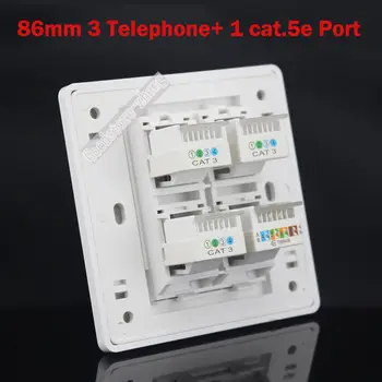 

Wall plate 4 ports Three RJ11 TEL Phone Cat3 Socket + One CAT5 Cat5e Network LAN Outlet Panel Faceplat RJ45 Wholesale Lots